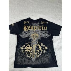 Vintage Y2K Black Spiritual Sane Affliction Style AOP Grunge T Shirt Size XL